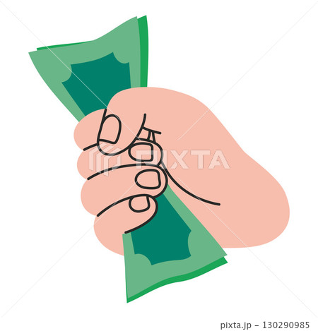 Hand tightly holding cash. Symbol of finance, money, wealth and earnings concept. Trendy modern vector illustration isolated on white background, hand drawn, flat design Hand tightly holding cash. Symbol of finance, money, wealth and earnings concept. Trendy modern vector illustration isolated on white background, hand drawn, flat design 130290985