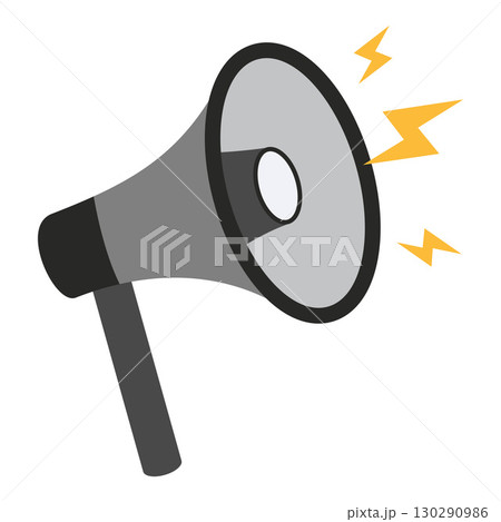 Megaphone with lightning flashes. Symbol of loud voice, promotion and announcement concept. Modern vector illustration isolated on white background, hand drawn, flat design 130290986