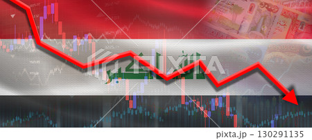 Iraq financial crisis on economic graph. Financial fall of Iraq on economy market 130291135