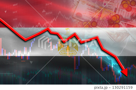 Egypt financial fall on economy market. Egypt financial crisis on economic graph 130291159