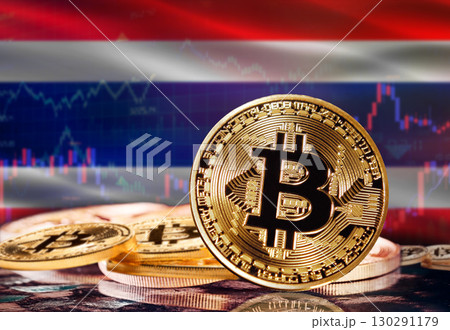 Bitcoin with Thailand flag in the background. Investors in cryptocurrency and Blockchain Technology in Thailand, Concept Bitcoin with Thailand flag in the background. Investors in cryptocurrency and Blockchain Technology in Thailand, Concept 130291179