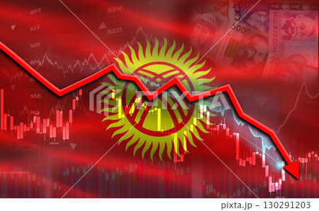 Kyrgyzstan financial fall on economy market. Kyrgyzstan financial crisis on economic graph Kyrgyzstan financial fall on economy market. Kyrgyzstan financial crisis on economic graph 130291203