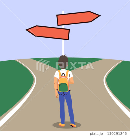 Man On Road Choosing Between Two Directions Man On Road Choosing Between Two Directions 130291246