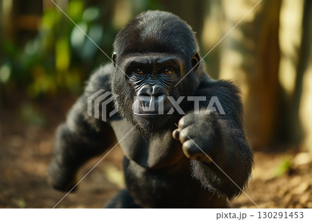 Gorilla Primate Mammal Captured in the Jungle: Wildlife Animal in Natural Habitat 130291453