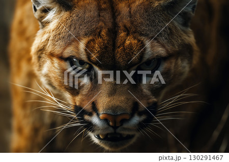 Wildlife predator feline in nature with big cat eyes and agile fierce hunter whiskers 130291467