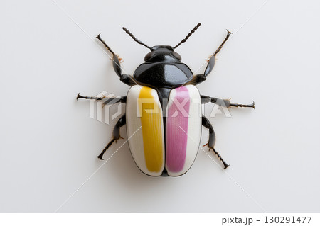 Vibrant insect macro shot featuring beetle with colorful wings and distinctive antennae Vibrant insect macro shot featuring beetle with colorful wings and distinctive antennae 130291477