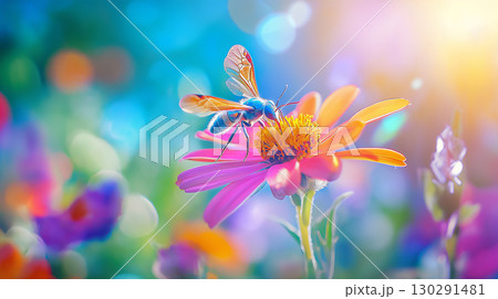 Insect on vibrant flower showcasing nature's beauty in colorful spring setting 130291481