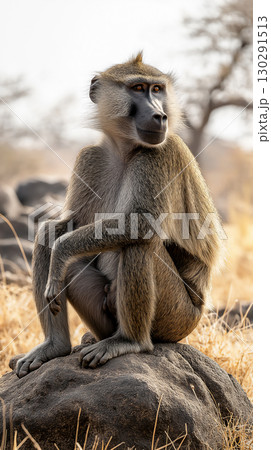 Primate baboon wildlife safari mammal Africa nature animal sitting outdoors fur natural rock Primate baboon wildlife safari mammal Africa nature animal sitting outdoors fur natural rock 130291513