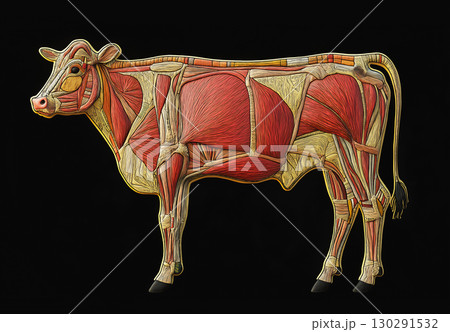 Anatomy of Cow Muscles: A Detailed Illustration for Farm and Biology Education 130291532