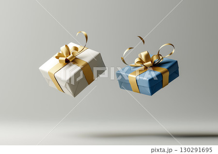 Gift present with ribbon in a box, wrapped for celebration and surprise, perfect for festive occasions 130291695