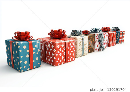 Colorful presents, wrapped gifts with ribbons and bows for a festive celebration 130291704