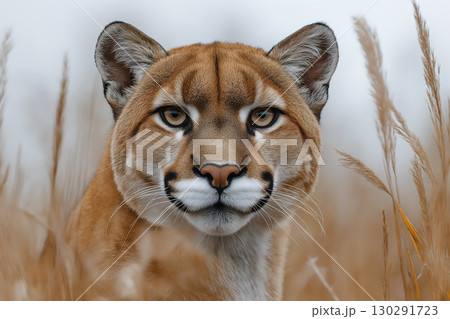 Puma portrait showcasing predator power in natural setting with big cat and wild feline highlights 130291723
