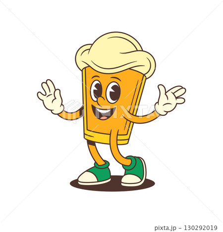 Smiling Cartoon Beer Glass Mascot With Foam Head Waving Hands In Cheerful Greeting Vector Illustration 130292019