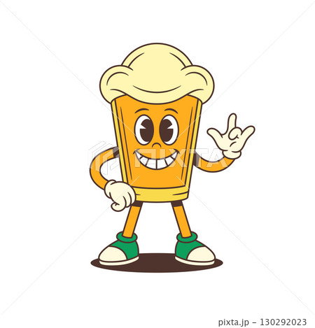 Smiling Cartoon Beer Glass Mascot Making ILY Hand Sign With Foam Head In Welcoming Pose Smiling Cartoon Beer Glass Mascot Making ILY Hand Sign With Foam Head In Welcoming Pose 130292023