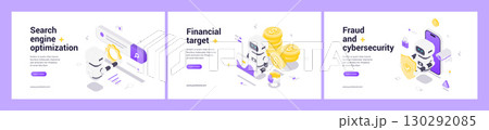 Modern Isometric Web Banner Templates With AI Technology For SEO Finance And Cybersecurity Protection 130292085