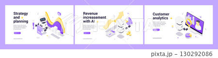 Modern Isometric Web Banner Templates With AI Technology For Business Strategy And Customer Data Analysis Modern Isometric Web Banner Templates With AI Technology For Business Strategy And Customer Data Analysis 130292086