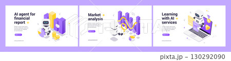 Modern Isometric AI Web Banner Templates For Financial Reporting Market Analysis And Learning Services Solutions 130292090