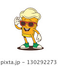 Cool Cartoon Beer Glass Character Adjusting Sunglasses With Hand And Smiling Expression 130292273