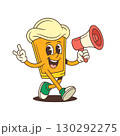 Happy Cartoon Beer Glass Character Walking With Megaphone And Rock Gesture Hand Vector Illustration 130292275