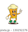 Smiling Cartoon Beer Glass Character With Foam Head Showing Rock Sign With Hand Vector Illustration 130292276