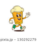 Funny Cartoon Beer Glass Character With Foam Head Running And Waving Hand In Sneakers 130292279
