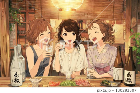 日本酒のある女子会 イラスト 045 130292307
