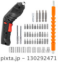 A powerful tool for professionals. A modern cordless screwdriver with an ergonomic handle on a white background. 130292471