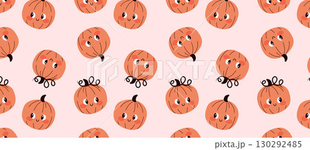 Panoramic Wallpaper Design Of Cute Pumpkin Character Vector Illustration 130292485