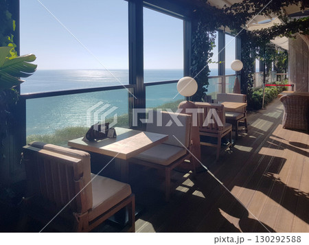 Modern new empty restaurant interior with panoramic windows 130292588