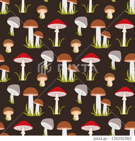 Seamless pattern of mushroom autumn forest 130292862