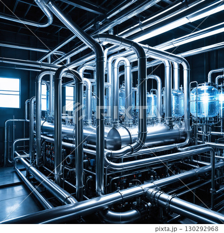 無数のパイプが入り組んだ工場の製造ライン 130292968