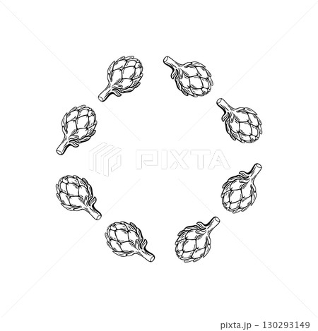 Artichoke wreath engraving sketch for Mediterranean food design 130293149
