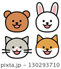 くま、うさぎ、ネコ、柴犬の顔のシンプルイラスト くま、うさぎ、ネコ、柴犬の顔のシンプルイラスト 130293710