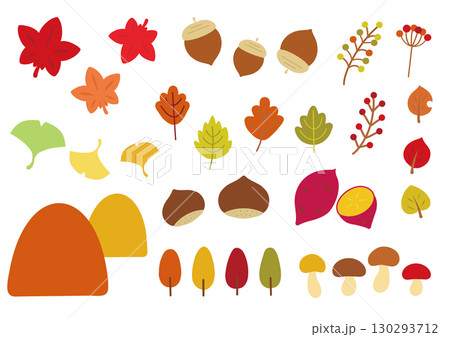 秋の味覚と植物アイコンセット 130293712