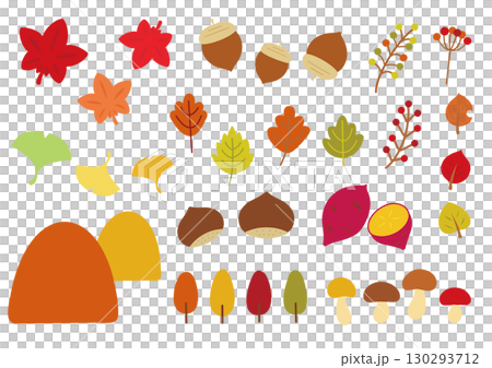 秋の味覚と植物アイコンセット 130293712