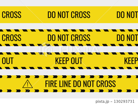 Seamless yellow and black caution tapes for safety and hazard designs. Perfect for warning borders, construction themes, and security visuals 130293731