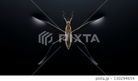 A Top Down Macro Shot of a Water Strider on a Black Background 130294654