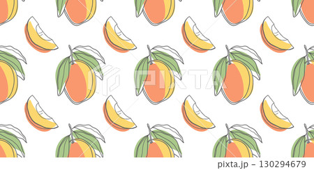 Seamless pattern with mango on white background. Seamless repeating pattern with mango fruits. Illustration. Seamless pattern with mango on white background. Seamless repeating pattern with mango fruits. Illustration. 130294679