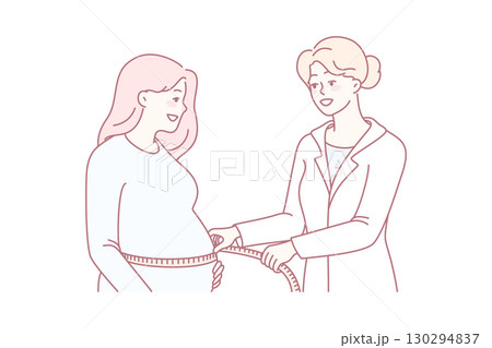 Doctor measure belly of pregnant woman 130294837