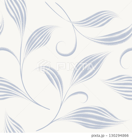 Seamless pattern with flourish leaves. Floral summer nature swirl line decorative texture. Vector flourish artistic illustration in retro graphic style Seamless pattern with flourish leaves. Floral summer nature swirl line decorative texture. Vector flourish artistic illustration in retro graphic style 130294866