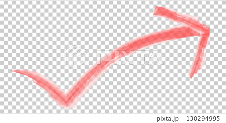 Curved hand-drawn upward arrow. Red watercolor illustration 130294995