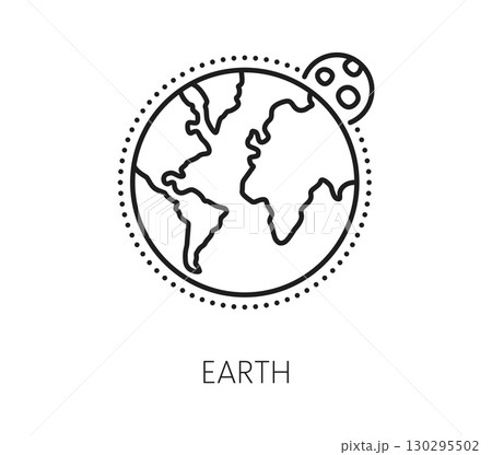 Space Earth planet and astronomy thin line icon. Galaxy outerspace travel thin line vector sign, astronomy exploration outline pictogram. Cosmos research or discovery symbol or space flight icon Space Earth planet and astronomy thin line icon. Galaxy outerspace travel thin line vector sign, astronomy exploration outline pictogram. Cosmos research or discovery symbol or space flight icon 130295502
