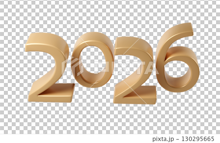 Golden Happy New Year 2026. 3d Christmas number design for poster, banner celebration transparent background 130295665