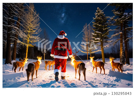 トナカイをねぎらうサンタクロース 130295843