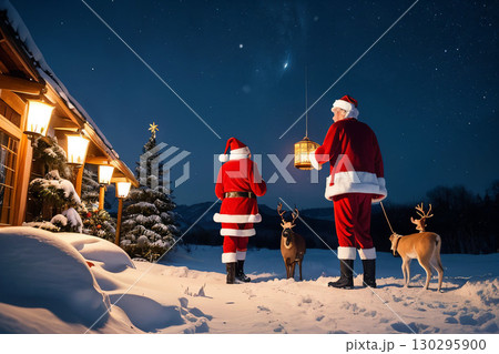 トナカイをねぎらうサンタクロース 130295900