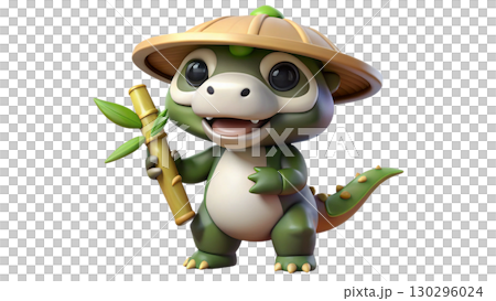 Giganotosaurus on the Chinese theme, isolated on a transparent background PNG, full size, cute cartoon. 130296024