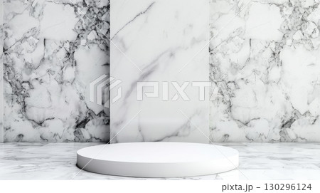 Empty marble podium for product display on gray background. top view 130296124
