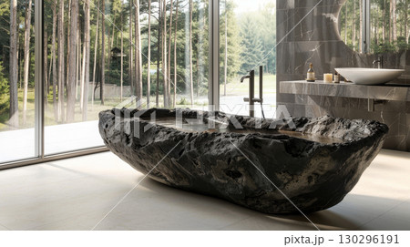 Bathtub made of volcanic material with lava veins 130296191