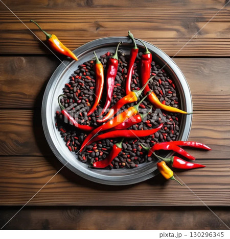 red hot chili peppers on wooden background red hot chili peppers on wooden background 130296345