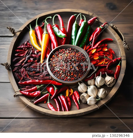 hot chili peppers on wooden background hot chili peppers on wooden background 130296346